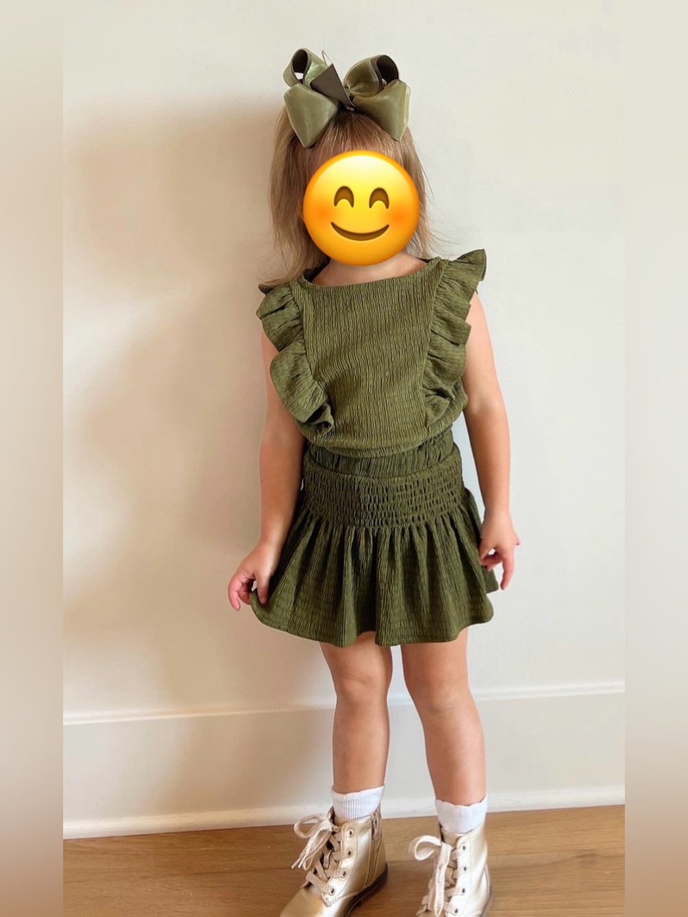 Gianni Bini Olive Green Ruffle Sleeve Skirt Set